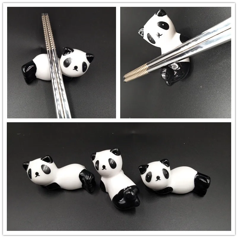 Wudi Panda de Palillos Chinos Rack 8pcs cerámica Panda Figurita Bonsai de Dibujos Animados Micro Paisaje de la decoración 