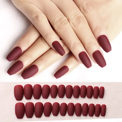 

24pcs/set full cover Matte False Nail tips Sharp Pointed Soft Red fake stiletto nails Pure candy colour