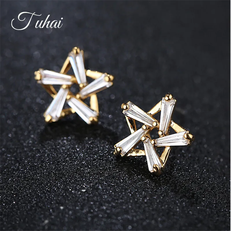

Female Five-Pointed Star Stud Earring Jewelry Zircon Cute Rhinestone Silver Gold Color Wedding Earrings For Women Party
