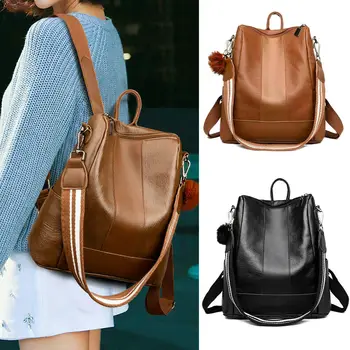

Women Leather Backpack Vintage Shoulder Bag Ladies Solid Large Capacity Backpack Dark/ Brown 2019 Hot Fashion