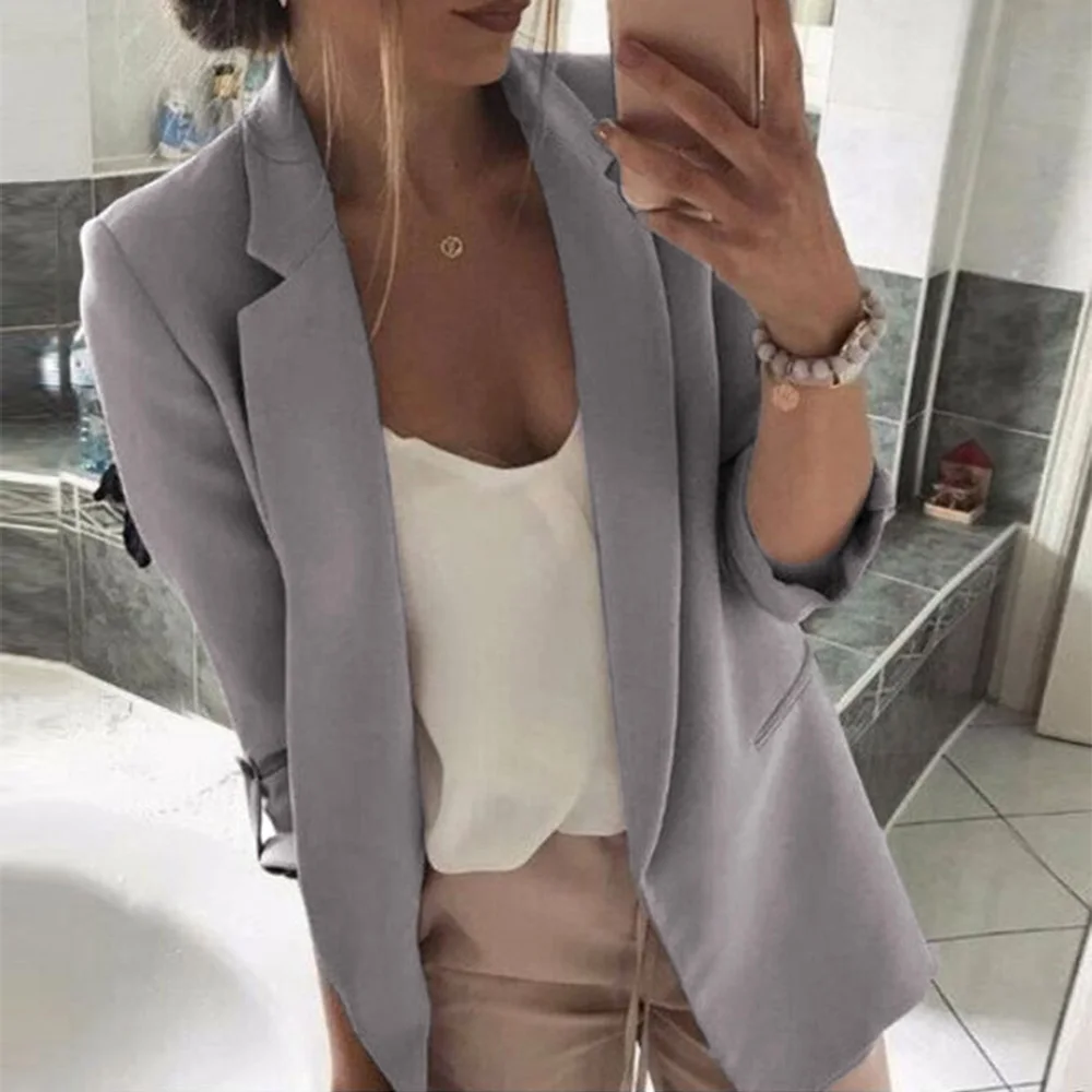 

2019 Autumn Plus Size Women's Jackets Long Sleeve Female Bomber Ladies Tops Turn Down Collar Female Suit Open Stitch Jacket