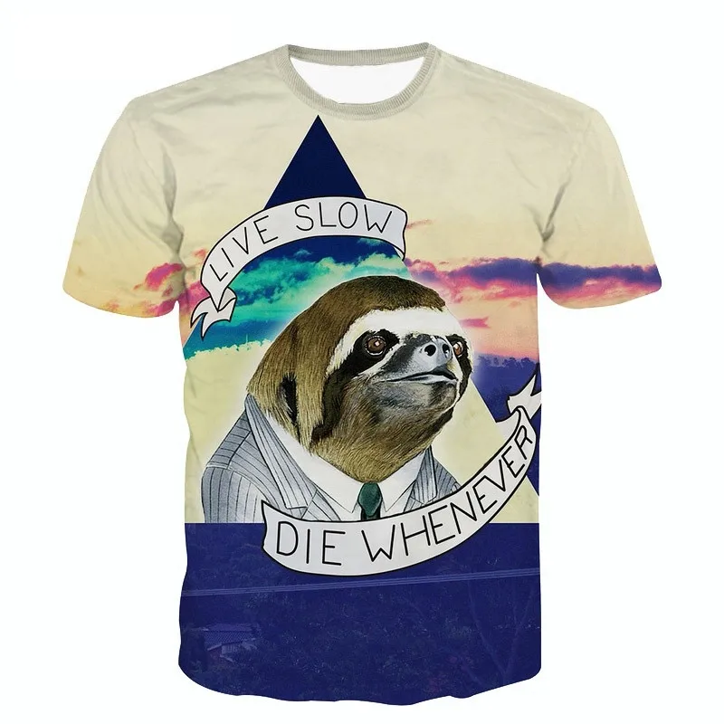 New Fashion 3D T shirt Sloth Motto T Shirt Live Slow Die Whenever