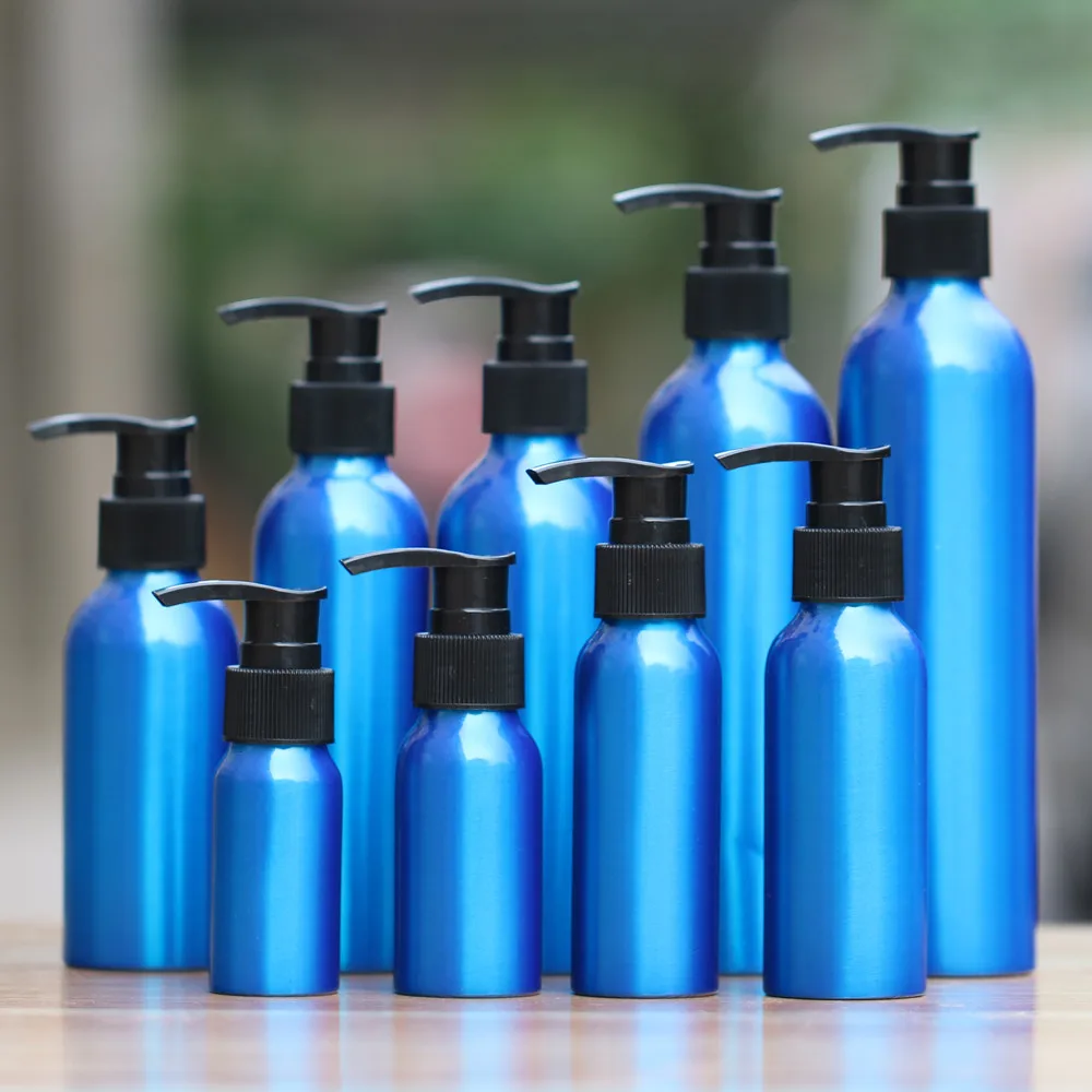 Download 1 2pcs 30 500ml blue Aluminum empty Lotion Bottle plastic Black emulsion pressure pump cosmetic ...
