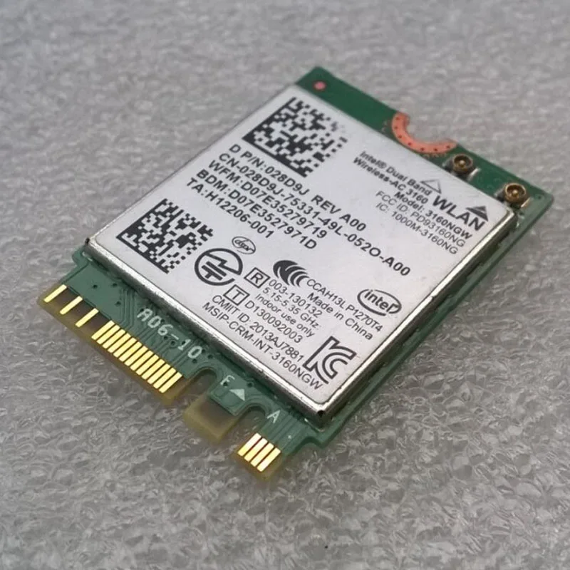 

Int Wireless-AC 3160 Dual Band 802.11 ac/a/b/g/n WiFi + Bluetooth 4.0 M.2 Card , D P/N 28D9J 028D9J