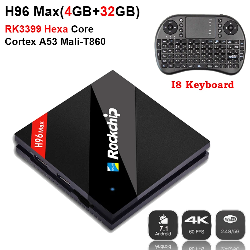 

RK3399 Six Core 4GB 32GB H96 MAX Android 7.1 TV BOX 2.4G/5.0G Wifi H.265 4K tv box VP9 BT4.0 1000M LAN USB3.0 Type-c Set Top Box