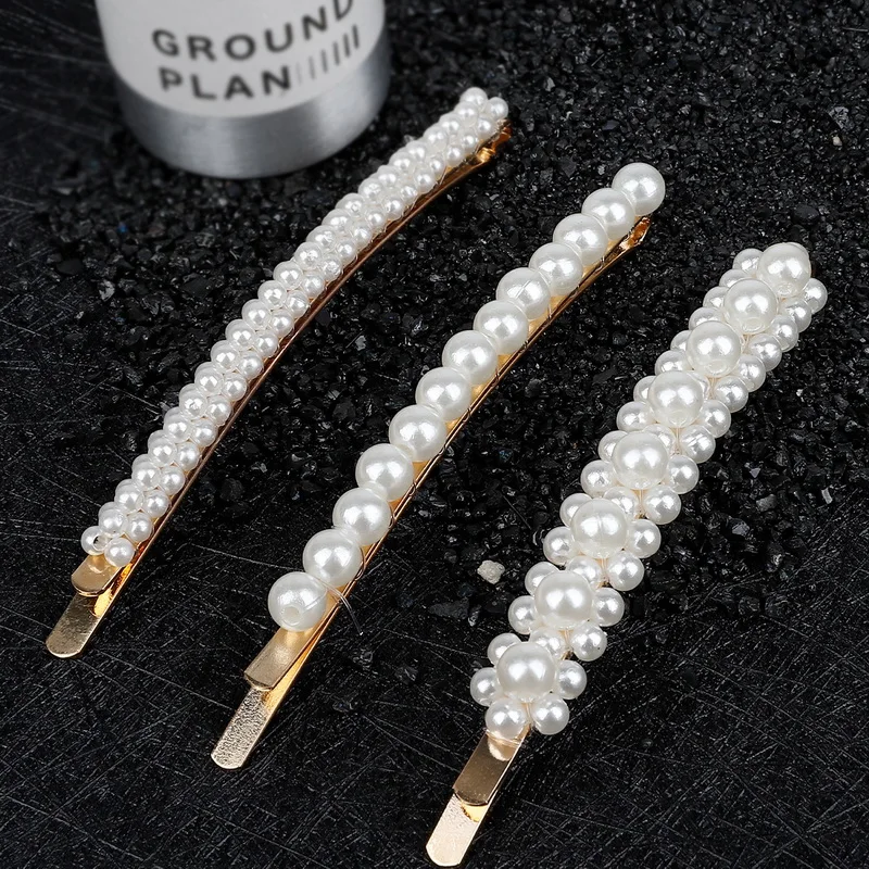 2Pcs/Pair New Fashion Pearl Hair Clip for Women Elegant Korean INS Design Snap Barrette Stick Hairpin Hair Styling Accessories