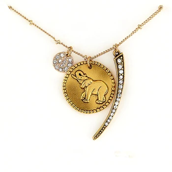 

New Women's Men's clothing & accessories Simple Retro Round elephant amulet charm pendant multilayer sweater chain Necklace