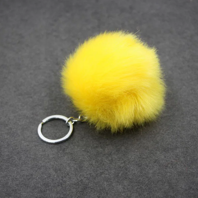 Пушистый помпон мех мяч брелок для женщин искусственный помпон из меха кролика брелок Шарм сумка брелок держатель ювелирный подарок - Color: Yellow