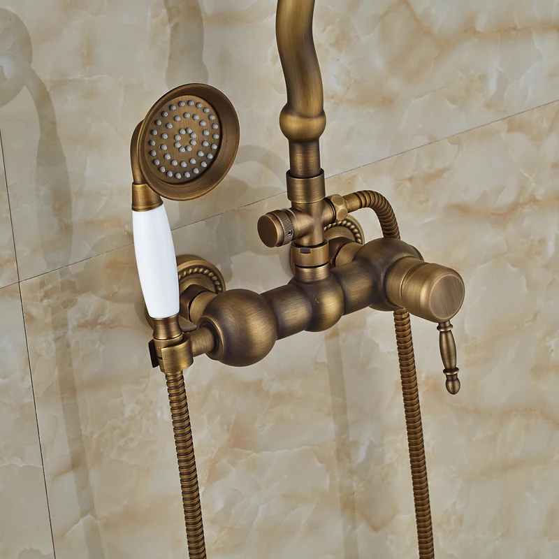 Ретро стиль Осадки смеситель для душа набор настенный Ванная комната горячей и холодной воды смесители комплект с ручной душ