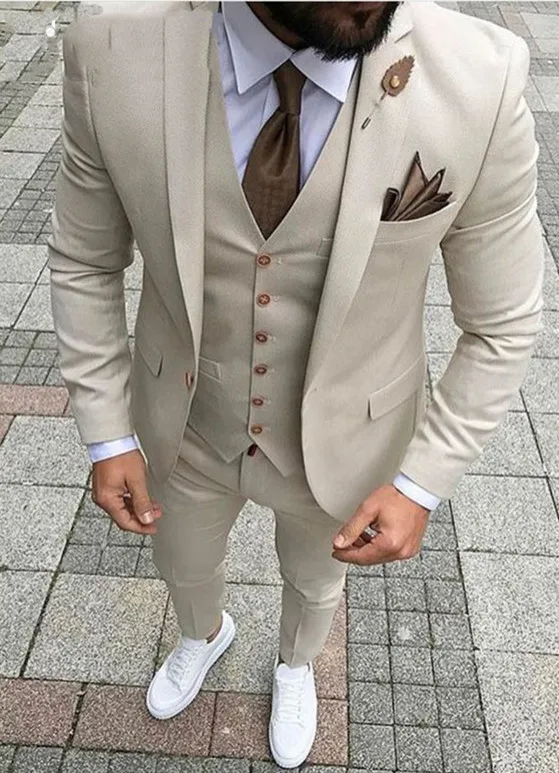 Traje beis a medida para hombre, traje Formal ajustado para matrimonio, esmoquin para novio graduación, de 3 piezas chaqueta, Terno, 2018|Trajes| - AliExpress