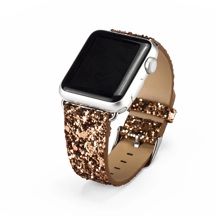 Рождество с блестками Мощность Кожа Bling наручных часов iWatch, ремешок для наручных часов Ремешок для наручных часов Apple Watch Series 5/4/3/2/1 38 мм 40 мм 42 44 мм