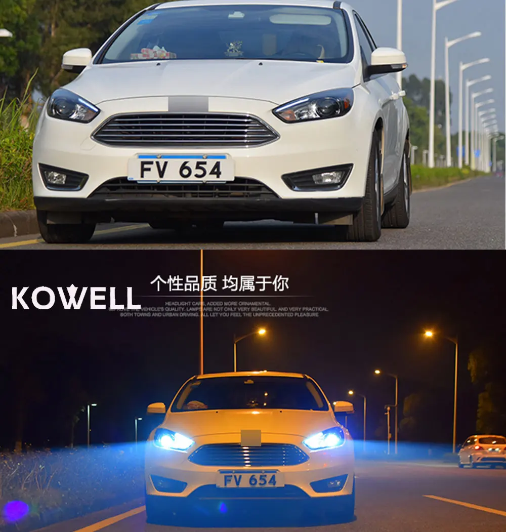 KOWELL автомобильный Стайлинг для Ford Focus фары- Focus3 светодиодный фары DRL Биксеноновые линзы Высокий Низкий луч парковка противотуманная фара