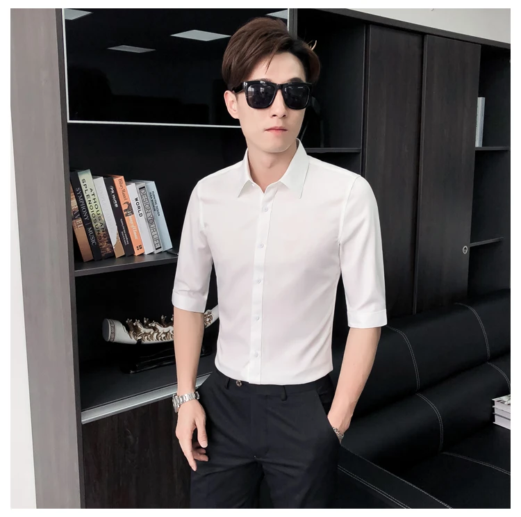 England Gentlemen Men Slim Fit Half Sleeve Dress Shirt Handsome Outfit Look Stylish Korean