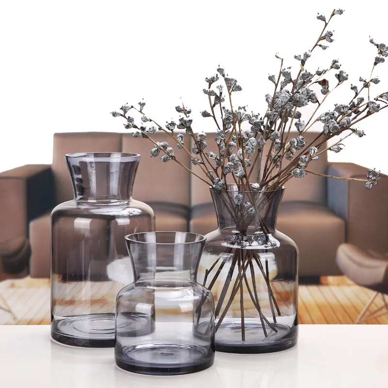 Modern Creative Glass Bottle Flower Vase Ornaments Transparent Glass