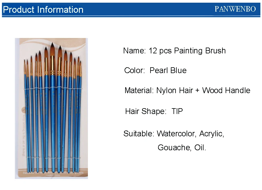 12 шт. нейлоновые волосы кисть для акварельной Живописи Набор Синий щетка с деревянной ручкой акриловая кисть для рисования для товары для