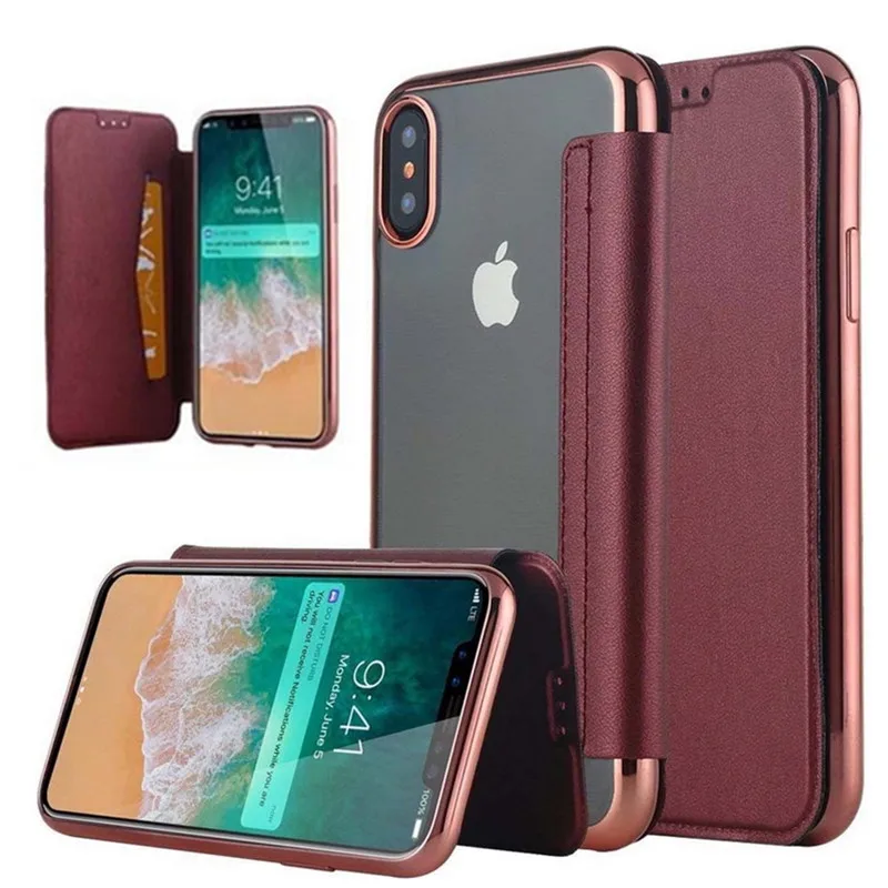 الأزياء بالكهرباء ضئيلة كتاب محفظة قلابة حقيبة لهاتف أي فون X 10 XR XS ماكس 5 5 ثانية SE 6 6 ثانية 7 8 8 زائد بطاقة فتحات موقف واضح غطاء