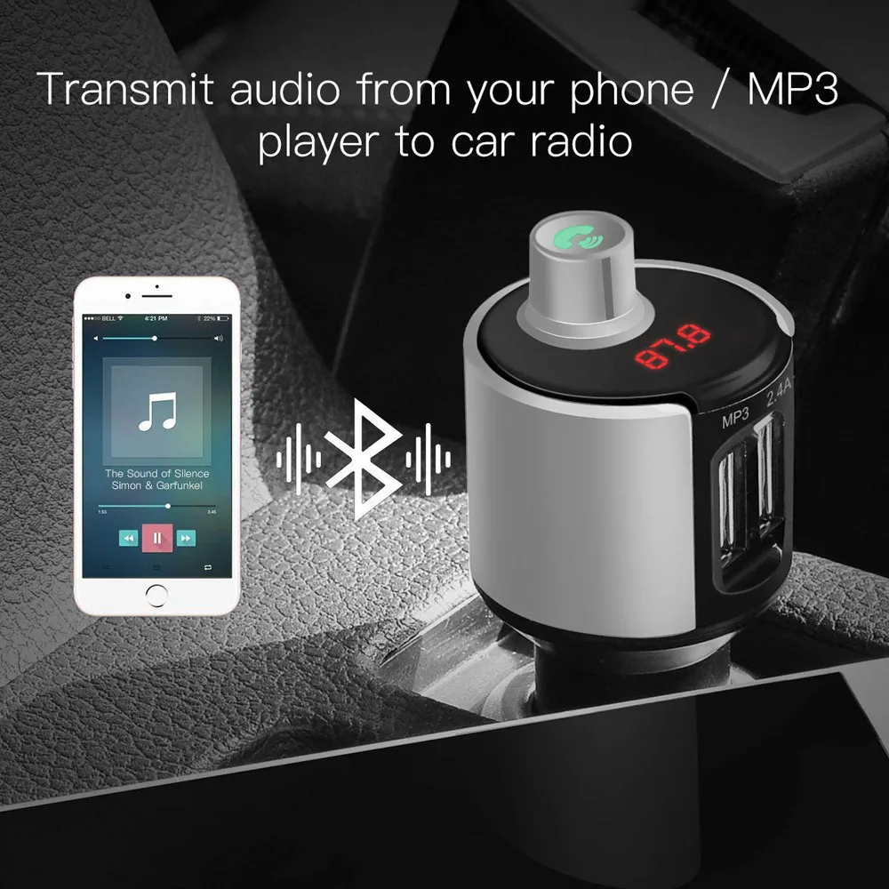 

Car Kit Handsfree Wireless Bluetooth FM Transmitter LCD MP3 Player USB Charger 5V 2.5A Car Accessories Handsfree