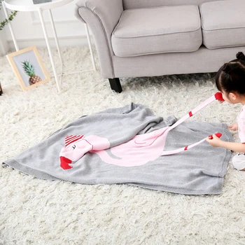 

INS popular flamingo cotton blending throw blanket 73*108cm , gray blanket for children, comfortable nape blanket. car blanket