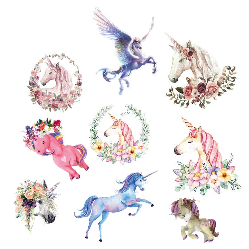 

Cute Unicorn Patch Iron on Transfer Flower Patches for Girl Clothing DIY T-shirt Dresses Applique Heat Transfer Vinyl Stickers
