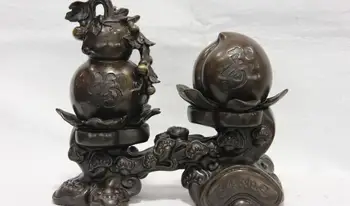 

Classic Pure Copper Bronze Chinese Blessing Longevity Ruyi peach Gourd Statue