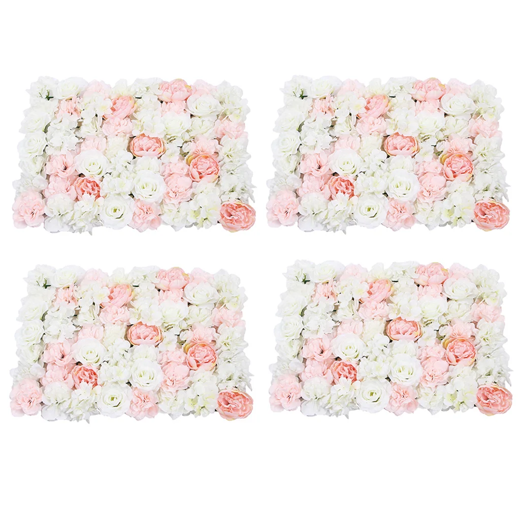 4pcs Artificial Flower Wall Panels Simulation Silk Hydrangea Peony Rose Flower Wall for Wedding Venue Party Background Decor