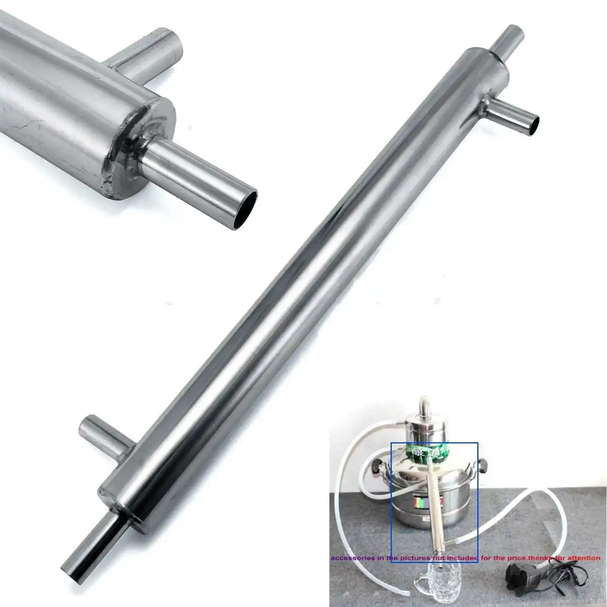 

Stainless Steel External Cooling Pipe Tube Distiller Condenser for Brewery 16'' Accessories