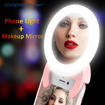 

capsaver Universal Selfie LED Ring Light Portable Phone Lamp with Makeup Mirror 48 LEDs Selfie Light for iPhone Android Xiaomi