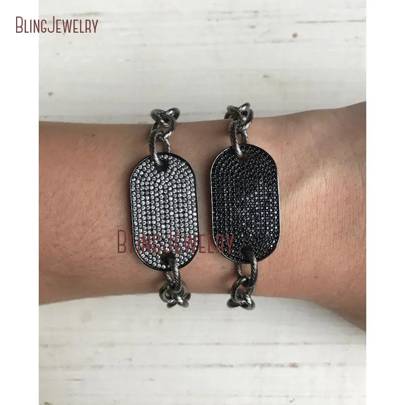 20190226-19946-pave black and white crystal dog tag bracelet with gunmetal chain_5