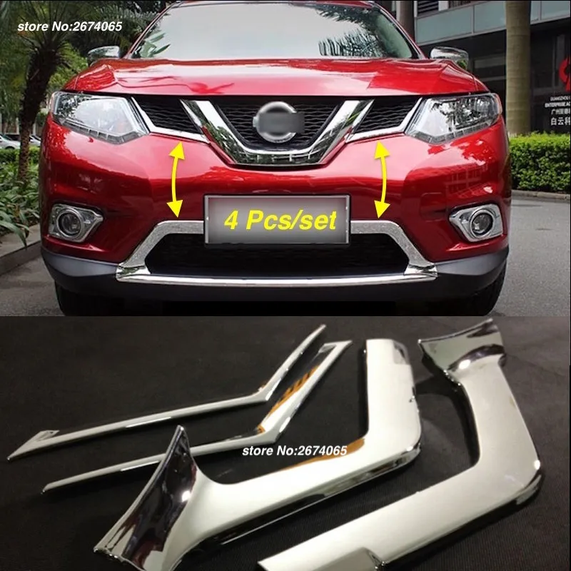 For 2014 2015 2016 Nissan X-Trail T32 Rogue Front Bumper Grille Grill Cover Trim X Trail XTrail ABS Car Styling Accessories 4pcs car accessories 4pcs front