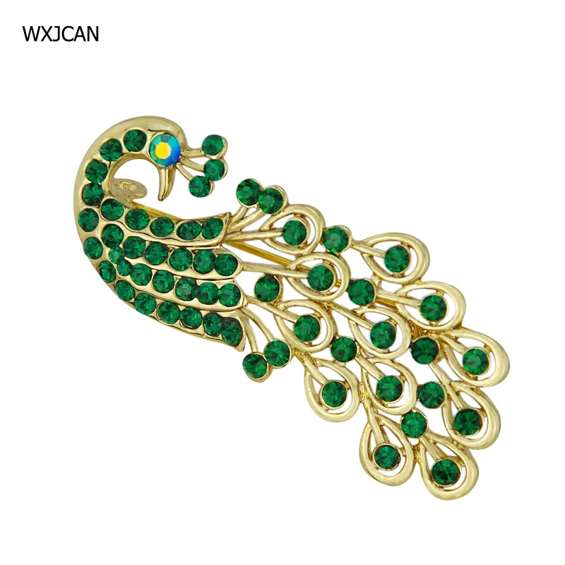 

WXJCAN bird brooch for women Engraved hollow metal inlay rhinestone peacock brooch broshy Pavlin broche brosche 47mm*23mm B5081