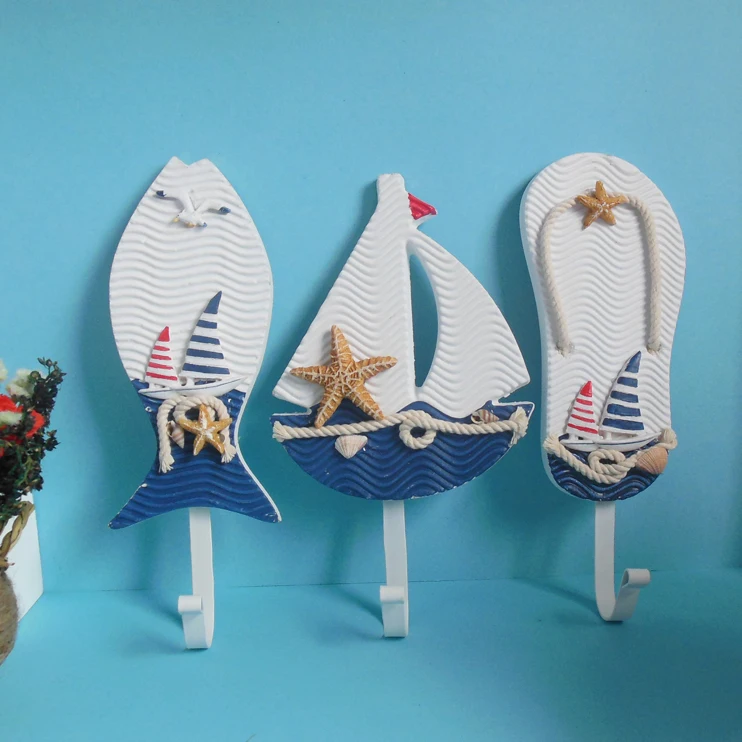 

The new Mediterranean-style three-piece decorative fish hook sailboat slippers children's room decoration decorative wall hooks