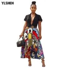 Новые женские винтажные сексуальные плиссированные юбки до середины икры с мультяшным принтом, высокая талия, повседневная одежда, 3 цвета LD8277