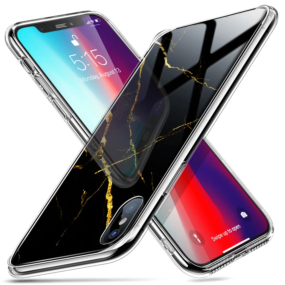 ESR мраморная окрашенная задняя крышка из закаленного стекла для iphone XS XR XS MaxFull covering Ice Crystal, чехлы из закаленного стекла - Цвет: Black