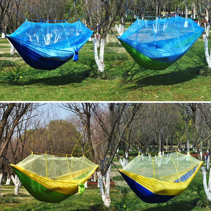 CUHAWUDBA Blue Nylon Hammock Hanging Mesh Net Sleeping Bed Swing Outdoor Camping Travel 