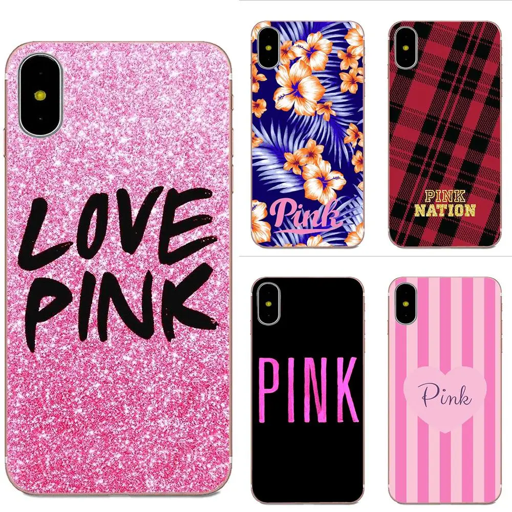 

For Apple iPhone X XS Max XR 4 4S 5 5C 5S SE 6 6S 7 8 Plus Soft TPU Pattern Pink Victoria Secret Love Pink