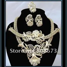 Золотой цветной нагрудник цепочка цветок ожерелье серьги, браслет, кольцо Ювелирные наборы/свадьба/свадебный костюм