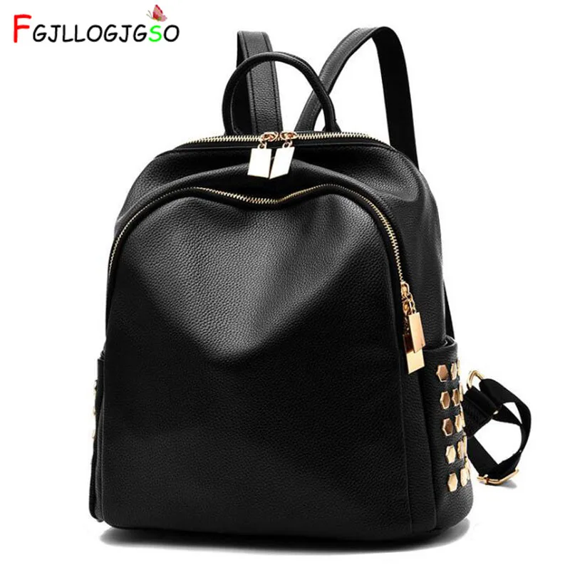 

FGJLLOGJGSO New High Quality Women Backpacks Hot Sale Fashion Casual School Bags Rivet Shoulder Bag PU Leather Backpacks Female