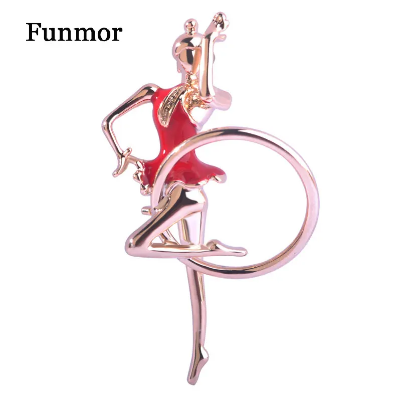 

Funmor Dance Girl Figure Brooch Pin Gold-color Enamel Esmalte Mulheres Hoop broche Women Sexy Blouse Dress Icon Clips Jewelry