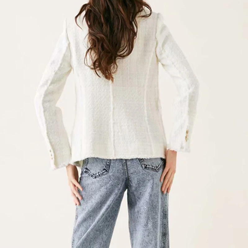 2019 Spring Plaid Office Blazer Women Double Breasted Tassel Tweed Blazer Feminino V- Neck Long Sleeve Women's Jackets Outerwear 2019 Spring Plaid Office Blazer Women Double Breasted Tassel Tweed Blazer Feminino V- Neck Long Sleeve Women's Jackets Outerwear