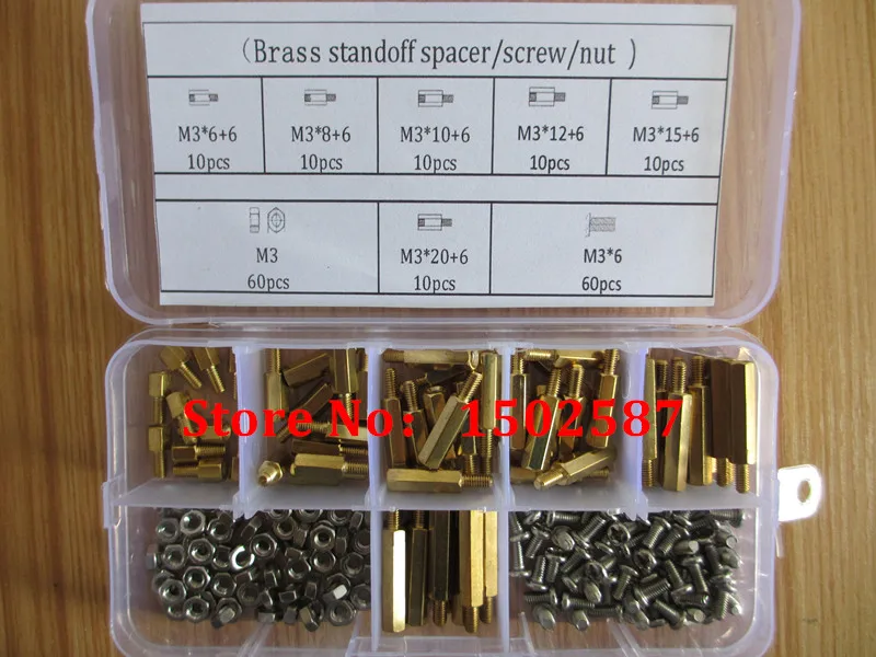 180Pcs M3 Male Female Brass Standoff Spacer PCB Board Hex Screws Nut Assortment 