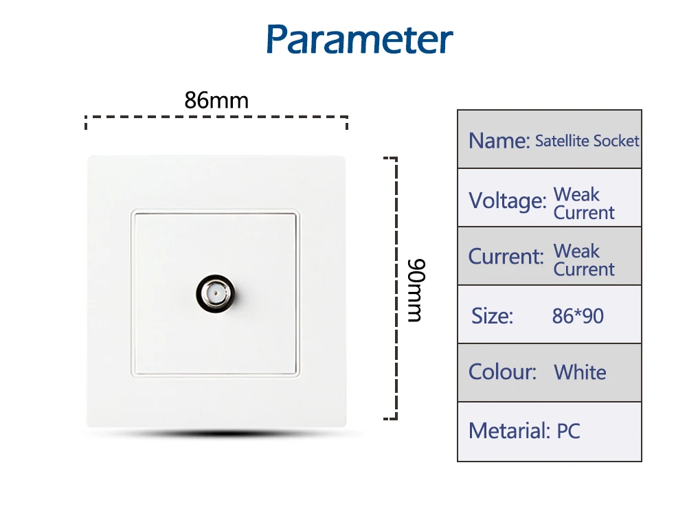 Белый переключатель розетка спутниковая розетка ТВ антенное гнездо настенная панель розетка 86*90 мм
