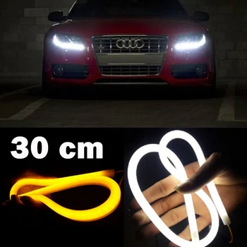 

2pcs/Pair 30cm 6W Daytime Running Light Strip Whtie/Yellow/Red/Blue Available Flexible Headlight DRL Switchback Angel Eyes Light
