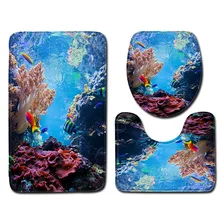 3 шт./компл. подводный мир Нескользящие ванная комната коврик ковер абсорбент пьедестал ковры крышка туалет для ванной коврик Decor311W