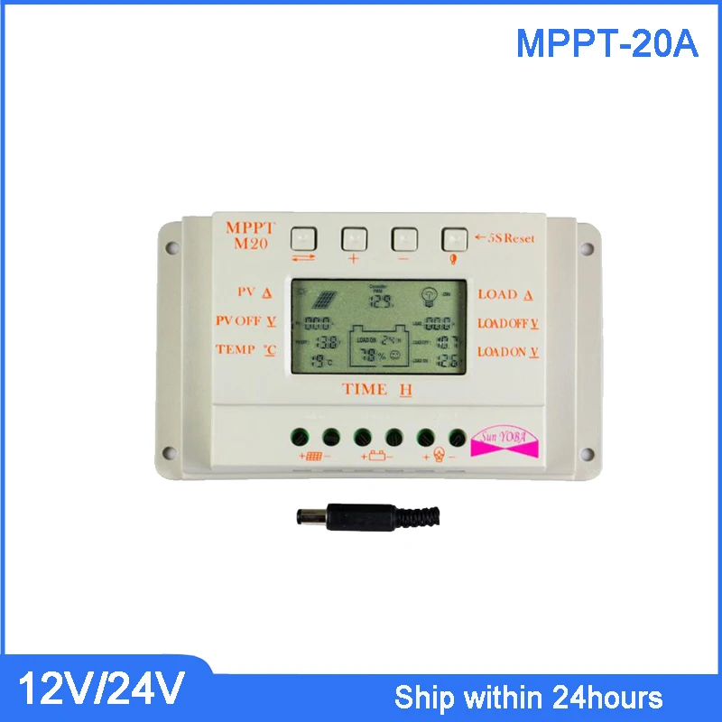 

MPPT 20A Solar Home PV Controller with Temperature Sensor LCD Screen Light and Timer Control PWM+MPPT Charging Mode Controller