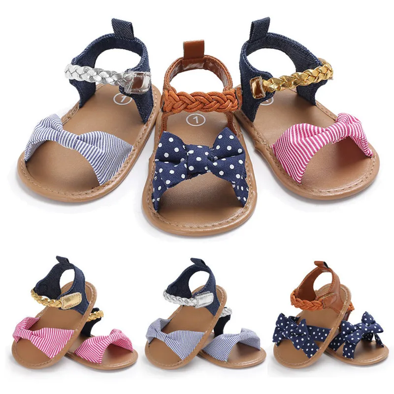 

2018 Newborn Kid Baby Girl Bow-Knot Shoes Summer Canvas Sandals Summer Casual Crib Shoes Bow Casual Sandals