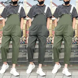 2019 стильные комбинезоны мужские хлопковые однотонные хип-хоп карманы широкие брюки шикарные ремни комбинезоны уличная комбинезоны