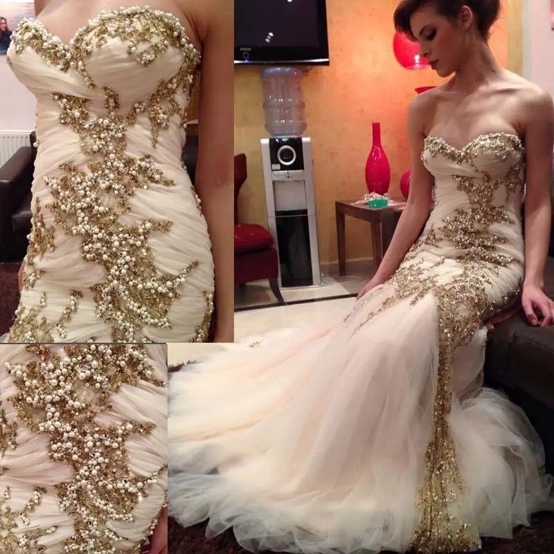 Luxury Mermaid Evening dress Long Beading with Pearls Pleats Prom Party Gown Luxury Mermaid Evening dress Long Beading with Pearls Pleats Prom Party Gown