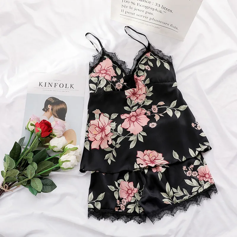 2019 женские летние пикантные пижамы для женщин Мода Пижама с цветами сна Lounge цветочный принт пижамный комплект