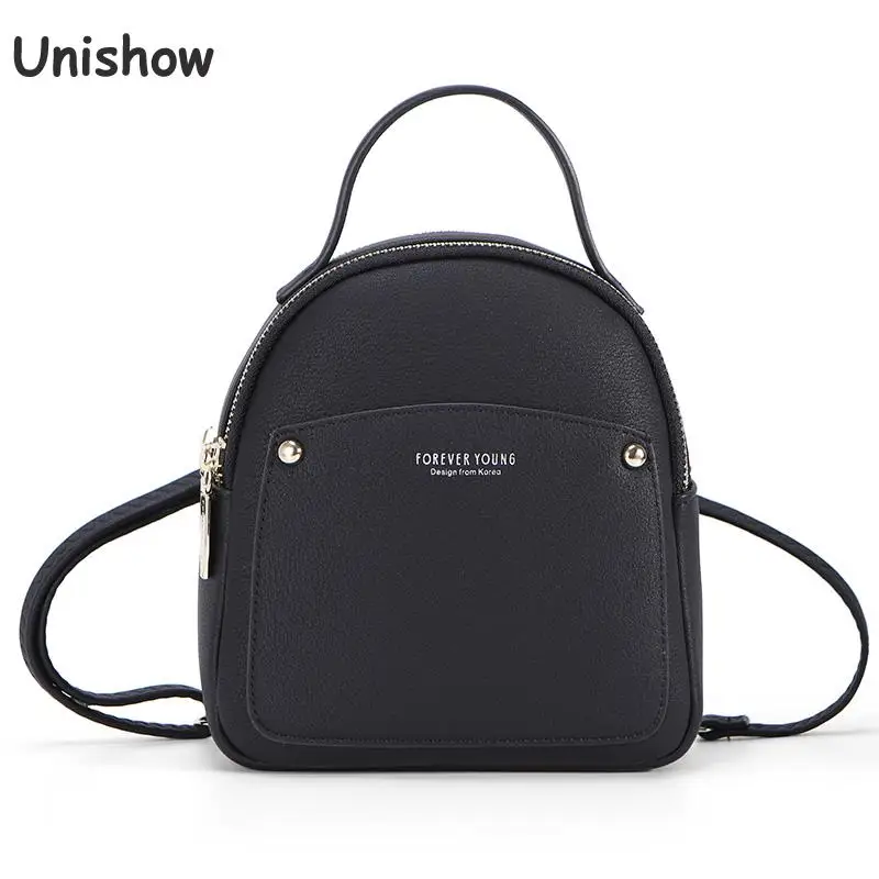 

Unishow Backpack Women Small Zipper Female Backpack Leather Young Girl School Bag Ladies Travel Backpacks