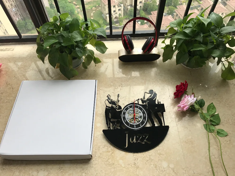 Джаз арт виниловые настенные часы Подарочная комната современная домашняя запись старинное украшение reloj